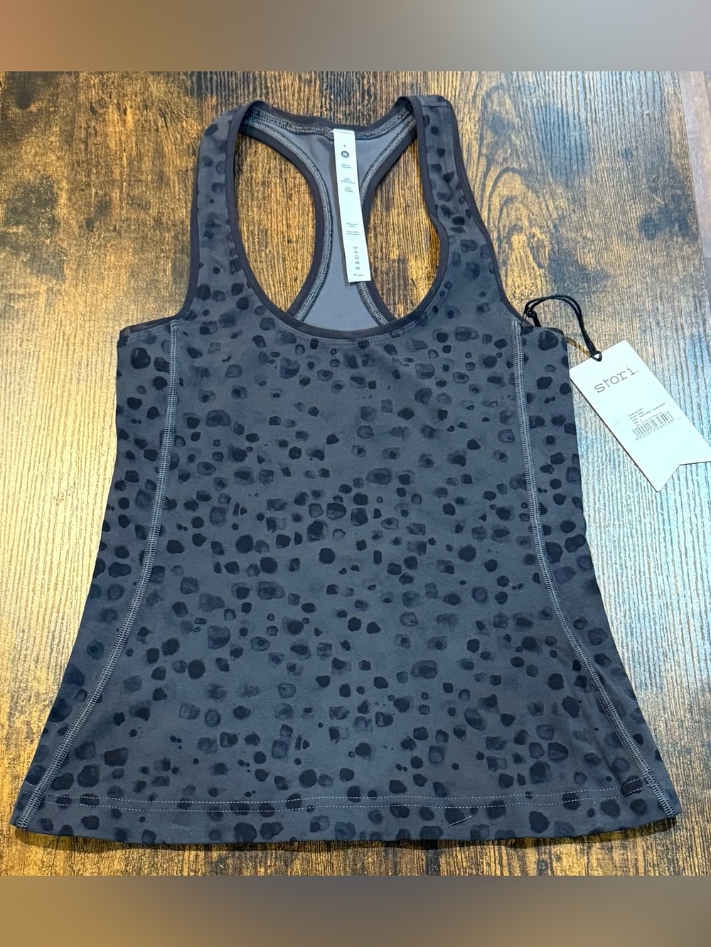 NWT Stori Intro Tank Size 4 Hazy Spot Slate Onyx Racerback Activewear Sportyluxe